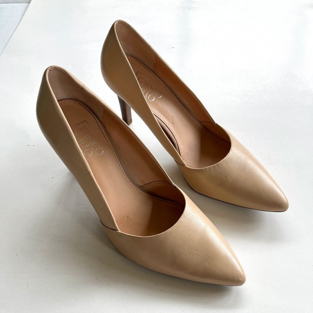 Faux Leather Pointed Toe Pumps in Beige - Women's Classic Heel